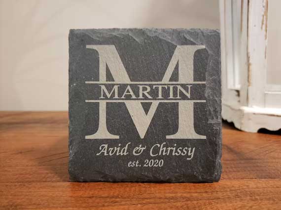 Personalized Slate Coaster Set Done With A A Laser Cutting Machine